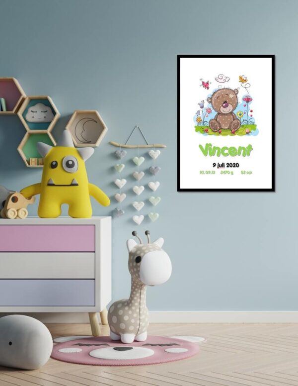 Personlig födelseposter med illustrerad nalle - Bild 2