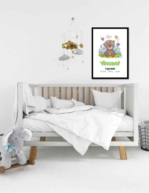 Personlig födelseposter med illustrerad nalle - Bild 3